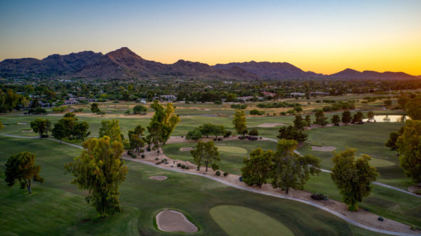 aerial view of a golf course in paradise valley arizona
