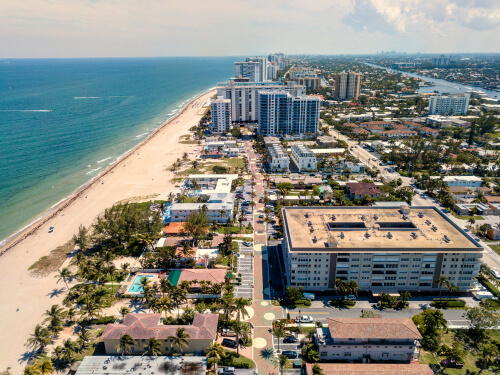 Over view of Pompano Beach, FL. on a beautiful day