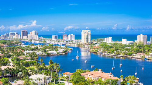 Fort Lauderdale, Florida, USA skyline over Barrier Island.