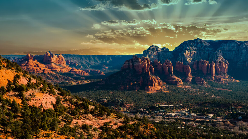 Sedona National Park valley and the mountains at a sunset