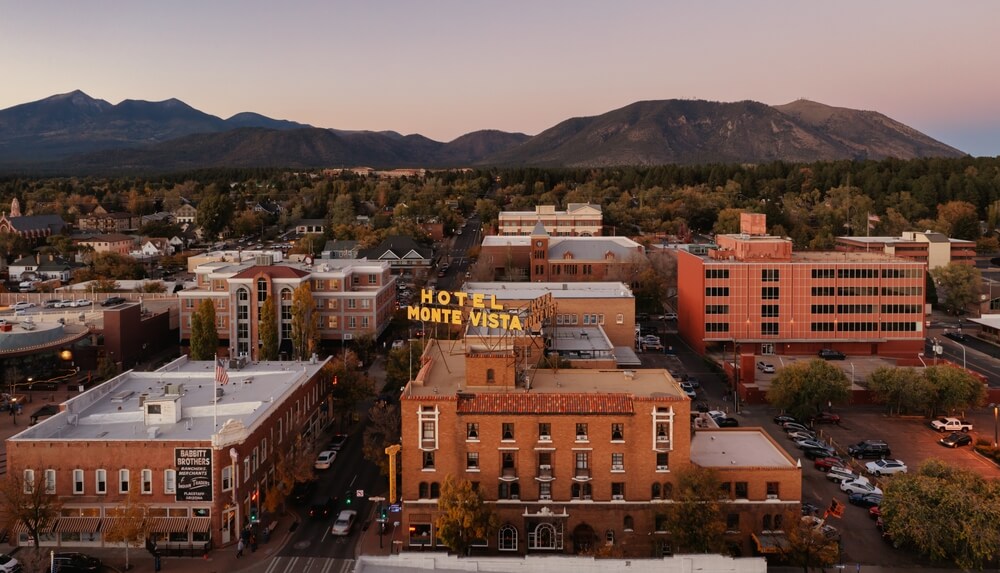 Flagstaff, Arizona, USA - October 14, 2021. Hotel Monte Vista in historic downtown.