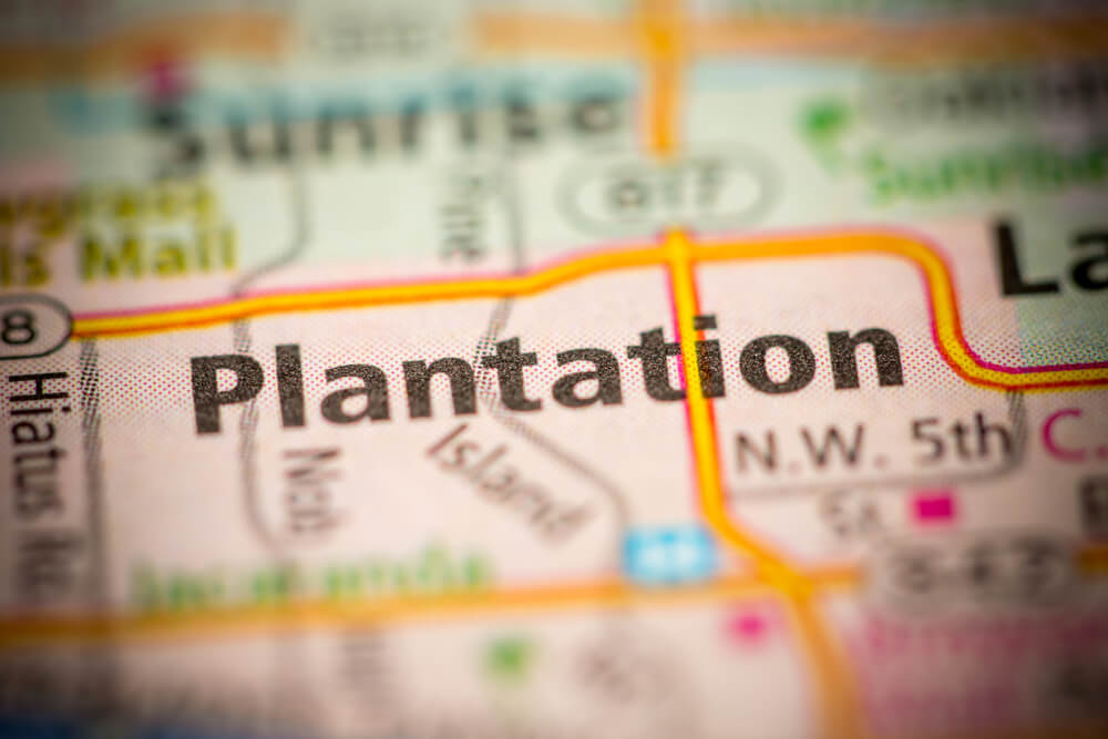 close-up map of plantation florida
