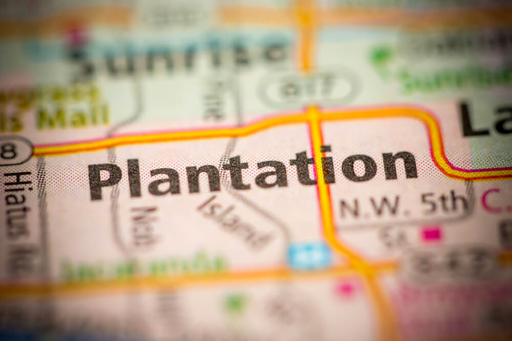 close-up map of Plantation florida