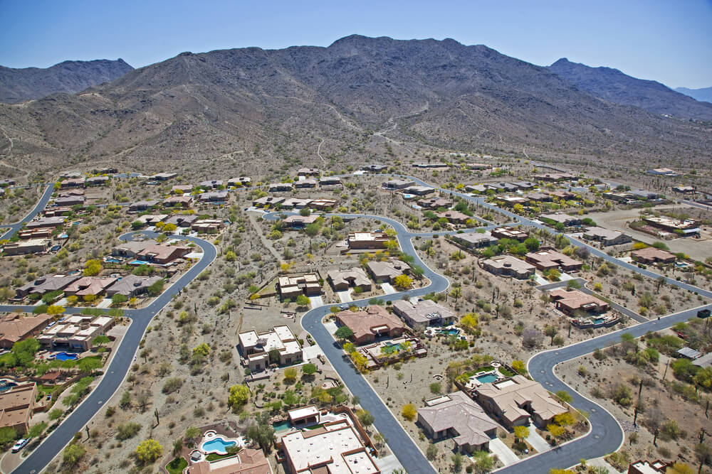 Desert community in LaVeen, Arizona from above