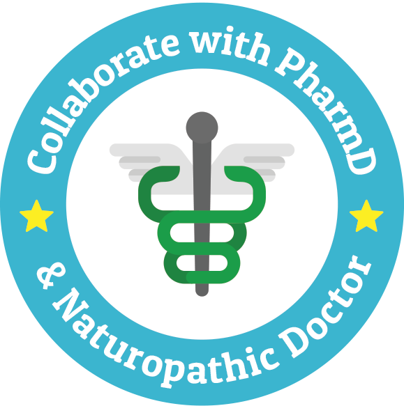 a logo that says collaborate with pharmd and naturopathic doctor